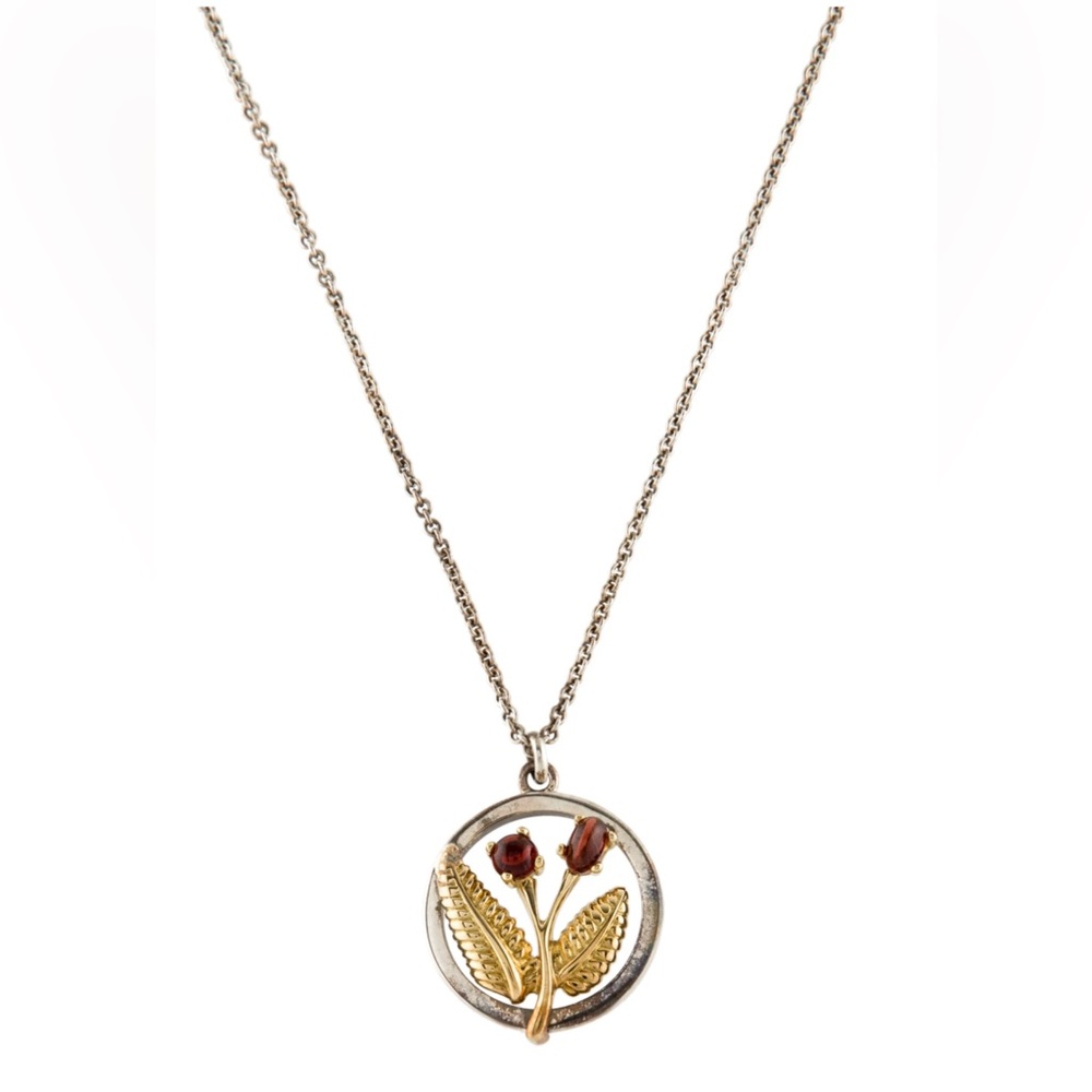 Tiffany & Co. Gold & Silver 16”Garnet Pendant Necklace